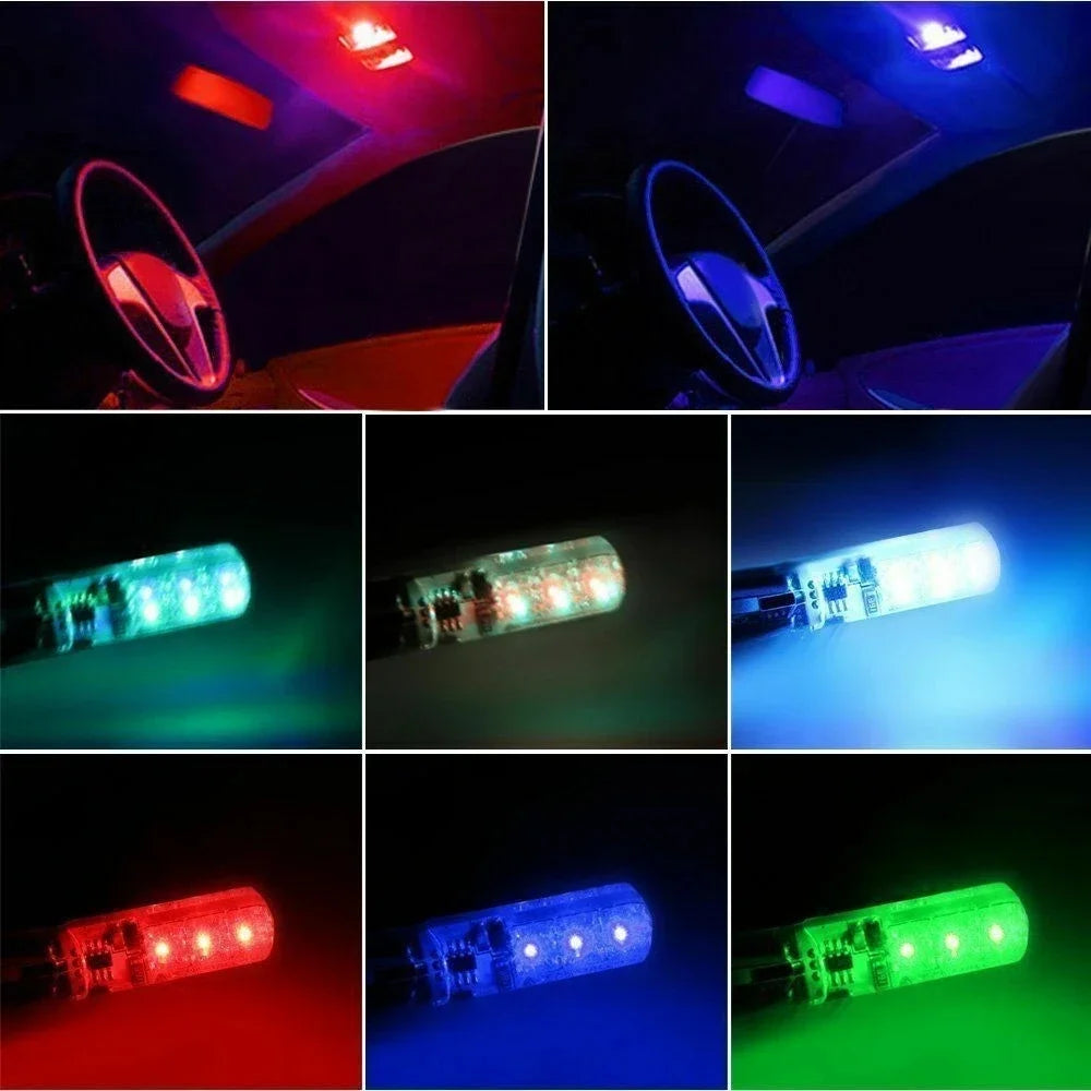 1set W5W T10 LED Bulbs 12SMD 5050 RGB With Remote Controller Flash Reading Wedge Light Clearance Lights CANbus 194 168 12v