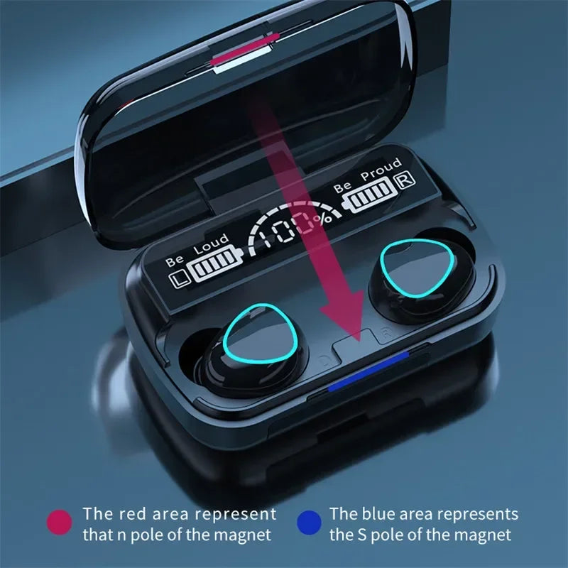 M10 TWS Wireless Headphones: Bluetooth Connection, Charging Box, 9D Stereo, Sports Waterproof Earbuds + Microphone