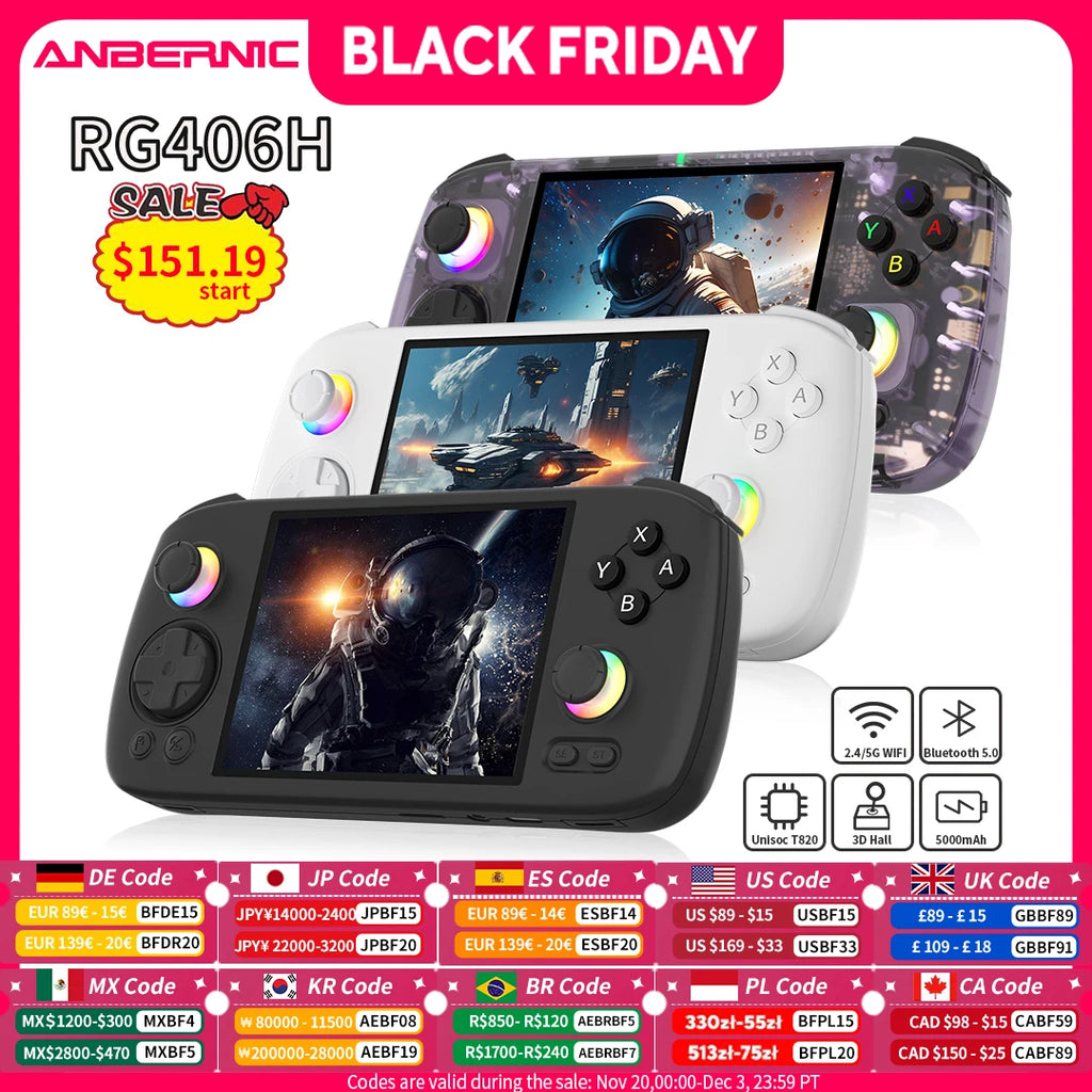 ANBERNIC RG 406H Handheld Game Console 4" IPS Multi-touch Screen Android 13 RG406H Retro Video Games Players Support FOTA Update