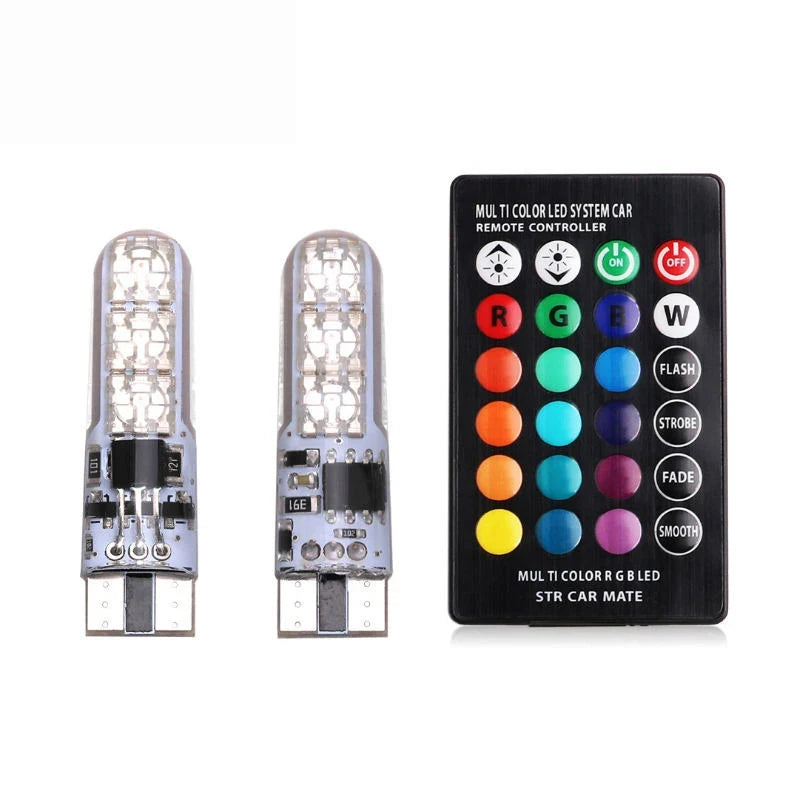 1set W5W T10 LED Bulbs 12SMD 5050 RGB With Remote Controller Flash Reading Wedge Light Clearance Lights CANbus 194 168 12v